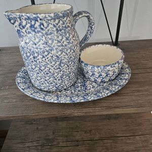 Blue and White Ceramic Pitcher Set
